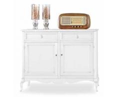 CasaPiù est 2019 Credenza con 2 ante e 2 cassetti, arte povera, in legno massello e mdf con rifinitura in bianco opaco - Mis. 145 x 49 x 116 H
