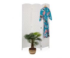 Relaxdays Paravento a 3 Pannelli, Divisore Pieghevole in Legno, HxL: 170 x 120 cm, Separé per Ambienti Interni, Bianco, 70% Carta 30%