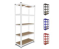 Scaffale In Metallo E MDF Scaffale Ad Alta Portata Fino a 875 kg Con 5 Ripiani Regolabili Ideale Per Garage Officina Cantina Capannone Magazzino Design Modulare 180 x 90 x 40 cm (Bianco)