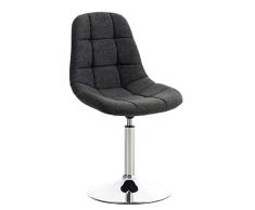 CLP Sedia lounge Emil, fodera in tessuto, sedia da sala da pranzo imbottita, base in metallo cromato, con piedistallo, girevole, sgabello di design, sedia moderna grigio scuro