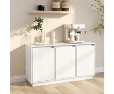 WIFESE Credenza Cassettiera Armadietti Salvaspazio Mobile Cucina Mobiletto Multiuso Mobile Soggiorno Mobili Soggiorno Mobiletto Cucina Credenza Cucina Bianca 111x34x60 cm in Legno Massello di Pino
