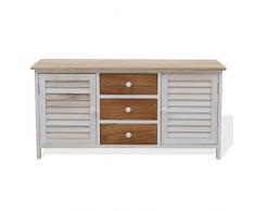 Rebecca Mobili Panca per corridoio, Mobile cassapanca Bianco Marrone, Legno, Stile Country, 2 Ante 2 cassetti - Misure: 44 x 89,5 x 34 cm (HxLxP) - Art. RE4184