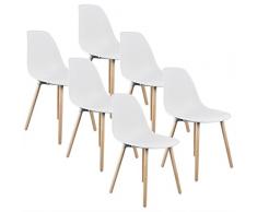 WOLTU BH04ws-6 Sedie da Pranzo Sgabello con Schienale Plastica Gambe Legno Sedia per Cucina Ristorante Moderno Bianco 6 Pezzi