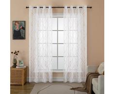 GIRASOLE HOME® Coppia Tende Voile Filtranti Fantasia Geometrica Dorata Tenda Bianca per Interni con Occhielli 2 Pannelli (Geometria Oro, 140x290cm)