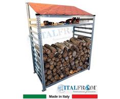 ITALFROM Legnaia Scaffalatura Modulare in Acciaio Zincato con Staffe a Parete per Legna da Ardere Tetto Rosso Varie Misure H250 cm (98, 60)