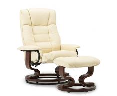 MCombo Poltrona Reclinabile Girevole Regolabile TV Relax Poltrona Divano Poltrona con Poggiapiedi Base in Pelle PU Naturale (Crema)