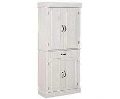 HOMCOM Credenza Cucina con 2 Armadietti e Cassetto, Mobile Dispensa Stile Coloniale in Legno, 80x35x180cm Avorio