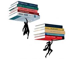 Libreria galleggiante per bambini, mensola in metallo invisibile per amanti dei libri, decorazioni per la casa e libreria da parete, libreria per supereroi (Wonder Shelf+Supershelf)