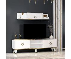 SOPHIA Set Soggiorno - Parete Attrezzata - Mobile TV Porta con 2 Armadietti per Salotto con mensola da muro in Moderno Design (Bianco)