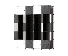 Stanew Armadio Guardaroba Modulare a 20 cubi,Organizzatore Modulare con 3 binari per appendere vestiti, Ogni Scomparto 35 x 45 x 35cm, Portatile Guardaroba, Armadio a Combinazione Modulare