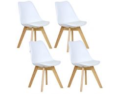 WOLTU BH29ws-4 Sedie da Pranzo Sgabello con Schienale Plastica Ecopelle Legno di Faggio Sedia per Cucina Ristorante Bianco 4 Pezzi