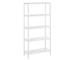 SONGMICS Scaffale da Bagno e da Cucina in Bambù, con 5 Ripiani Regolabili in 9 Altezze, Scaffalatura Portaoggetti per Soggiorno, Corridoio, 60 x 26 x 130 cm, Bianco BCB35WT