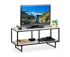 Relaxdays Mobile, 2 Ripiani, Tavolino per la TV in Salotto, Struttura, Bianco/Nero, Pannelli MDF, Metallo, 50,5 x 110,5 x 45,5 cm