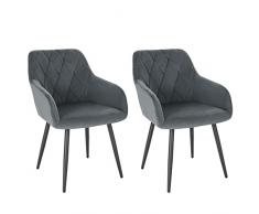 WOLTU 2x Sedie per Sala da Pranzo Imbottita, Poltroncina in Velluto,Sedia da Cucina con Braccioli e Schienale, Gambe in Metallo, Grigio Scuro, BH352dgr-2