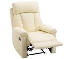 homcom Poltrona Relax Reclinabile Imbottita Ergonomica con Poggiapiedi Similpelle 80 x 97 x 107cm Crema