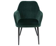 CASATOCA Sedia da Pranzo, Poltroncina, Sedia Imbottita con Braccioli, Gambe in Metallo, Superficie di Velluto, Design Vintage, Portata 110 kg, Comoda e Facile da Montare, Verde