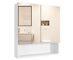 Homfa Armadietto Bagno Specchio Mobiletto Pensile Bagno con 2 Ante 1 Specchio Armadietto Parete Salvaspazio Contenitore con Ripiani 53 x 13 x 58 cm Bianco