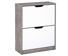 homcom Mobile Portascarpe, Scarpiera Salvaspazio Bassa a 2 Ante per 8 Paia di Scarpe, Arredamento Moderno, Grigio e Bianco, 62.5x26x81cm