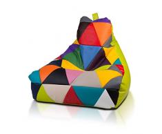 Ecopuf Keiko S Poltrona Sacco Patchwork Design - Pouf Imbottito in Ecopelle, Doppia Cerniera - 70x75Cm