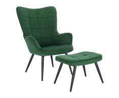 WOLTU Poltrona Imbottita con Pouf Poggiapiedi Sedia Poltroncina Relax con Braccioli Poltrona da Lettura con Schienale Alto per Camera da Letto Salotto in Velluto, Verde SKS28gn
