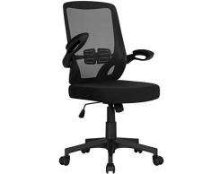 Yaheetech Sedia da Ufficio Scrivania Ergonomica Lombare Braccioli Pieghevoli Schienale Alto Reclinabile con Ruote Direzionale Altezza Regolabile Girevole per Computer Portata 125 kg Nera