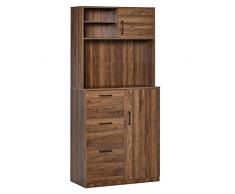 HOMCOM Credenza Moderna con 3 Cassetti e Armadietti, Mobile Dispensa per Cucina e Soggiorno in Legno, 80x40x178cm, Noce