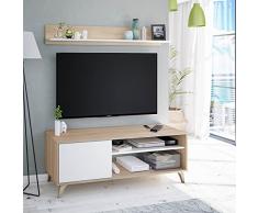 Dmora Mobile Porta TV con Anta, 2 vani e mensola, Credenza, Madia di Design, Buffet Moderno da Soggiorno, cm 135x40h50, Colore Rovere