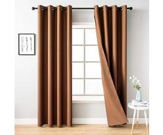 MIULEE Tende Oscuranti Soggiorno Interni Oscuranti 2 Pannelli Termiche Isolanti Poliestere con 8 Annelli Opaco per Salotto Moderni Cucina Cameretta Marrone 140x225 CM