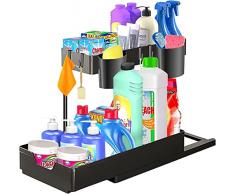 JOIENDY Organizer Sottolavello 2 Livelli Scorrevole Scaffale Sotto Lavello Cassetti Portaoggetti Ripiani Lavandino Organizzatore Sotto Lavabo Mobile da Bagno Salvaspazio Cucina Armadio Porta Spezie