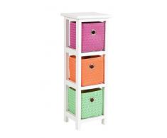 Comò comodino 62 centimetri alto Mensola da bagno bianco con 3 cesti in Orange Viola Verde per i bambini camere, uffici, bagno, sala e baby room