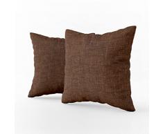 LARA MORADA Coppia 2 Fodere Cuscini arredo Tinta Unita Art Imperial in Tessuto loneta in Cotone con Chiusura a Zip a Scomparsa (Marrone, 50 cm x 50 cm)