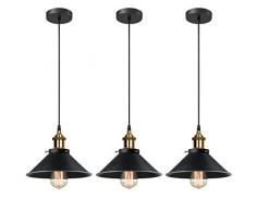 iDEGU 3 Pezzi Lampade a Sospensione Industriale 22CM Lampada da Soffitto Vintage Stile Edison E27 Lampadario a Sospensione Retrò per Soggiorno Sala da Pranzo Cucina Bar Ristorante (3x Nero)