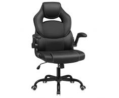 SONGMICS Sedia da Ufficio, Sedia per Computer, Sedia da Gaming Ergonomica, con Poggiatesta, Braccioli, Regolabile per Telelavoro, Studio, Videogiochi, Nero OBG059B01