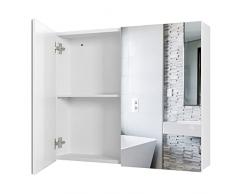 Specchiera specchio bagno pensile contenitore Armadietto da Parete Armadietto a Specchio Mobile pensile con 2 Ante 70×15.3×59.7cm
