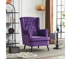 VOLERO, Poltrona Design Retrò, Modello Artemide, Rivestimento in Velluto Viola, Struttura e Piedini in Legno Color Nero.