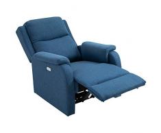 homcom Poltrona Relax Elettrica con Schienale Reclinabile 160°, Poggiapiedi e Porta USB, Lino Blu, 77 x 91 x 106cm