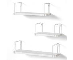 SRIWATANA Mensole da Muro Bianco Legno Scaffale Parete per Cameretta Salotto 3 Pezzi, Carico Massimo 18 kg, 23/33/43cm