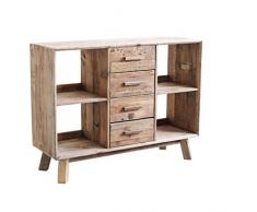 Milani Home s.r.l.s. Mobile Credenza Madia Moderna, Porta TV 4 Cassetti, Legno Pino Massello Riciclato Cm 120x40x90 H