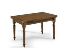 Tavolo Rettangolare Allungabile fino a 210 cm, con gambe Tornite, Legno Massello, Noce scuro, Arte Povera, con 2 Allunghe da 35 cm. - Mis. 140X80X75 cm.