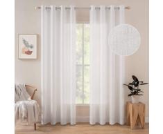 MIULEE Tende Lino Trasparenti Voile Bianche Soggiorno con Occhielli per Camerette Salotto Moderne Eleganti Finestre di Casa 140X260 CM 2 Pannelli Bianco