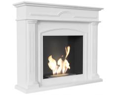 KRATKI December Caminetto a portale a bioetanolo per interni | Caminetto indipendente | Alloggiamento in MDF con inserto in acciaio, biocontenitore 0,75 l, certificato TÜV | 107 x 115 cm, bianco
