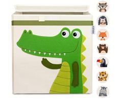 GLÜCKSWOLKE Portagiochi Bambini - 15 Motivi I Contenitori per Giocattoli con Coperchio I Scatola Portaoggetti (33x33x33) Box Scaffale I Cesto Cesta Porta Giochi Cameretta I Animali Coccodrillo