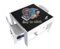 EUGAD Set di Tavolo e Sedie di Prima Infanzia Quadrato con Lavagna da Giocare 3 in 1 Mobili Scrivania Versatile per Cameretta Sala Regalo Creativo per Bimbi 2-6 Enni Colore Bianco e Grigio
