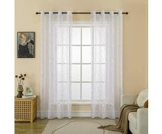 GIRASOLE HOME® Coppia Tende Voile Filtranti Fantasia Geometrica Argentata Tenda Bianca per Interni con Occhielli 2 Pannelli (Geometria Argento, 140x290cm)