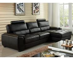 Vente-unique - Divano angolare in pelle Nero - Angolo a destra - METROPOLITAN II