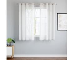 Encasa Home Tende in Voile Tende Trasparenti in Lino White Testurizzato con Occhielli - Set di 2 Pannelli - Tende semitrasparenti per casa, Soggiorno, Balcone, Camera - 142 x 137 cm, 4.5 ft