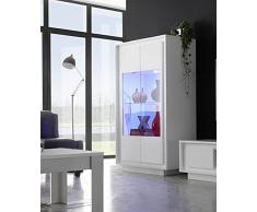 arredocasagmb Mobile Contenitore vetrina 2 Ante Moderno Bianco Opaco Anta Noce Legno Soggiorno Ante Vetro Madia Buffet con sportelli Design Shy 06