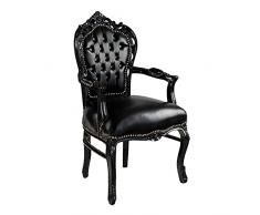 ITALUX MORE LIGHT Poltrona Barocco - Stile Luigi XIV° - Sedia in Mogano Nero e Tessuto in Eco Pelle Nera