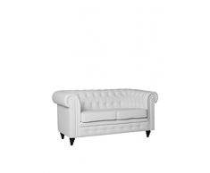 Lo+DeModa Chester Divano a 2 Piazze a Due Posti, Gommapiuma/Pino/Poliuretano, Ecopelle Bianca, 90x156x58 cm, 2 posti