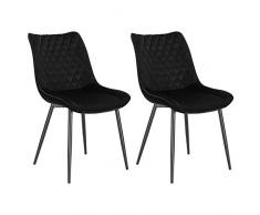 WOLTU BH209sz-2 Sedie da Pranzo Senza Braccioli Sgabello da Cucina Imbottito con Rivestimento in Velluto Nero 2 Pezzi
